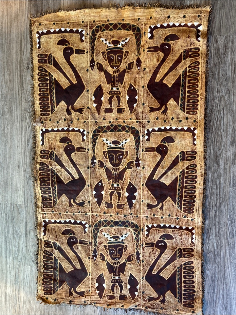 VTG  Tribal Tapa Bark Cloth Painting - Pacific Island Folk Art Korhogo Mudcloth